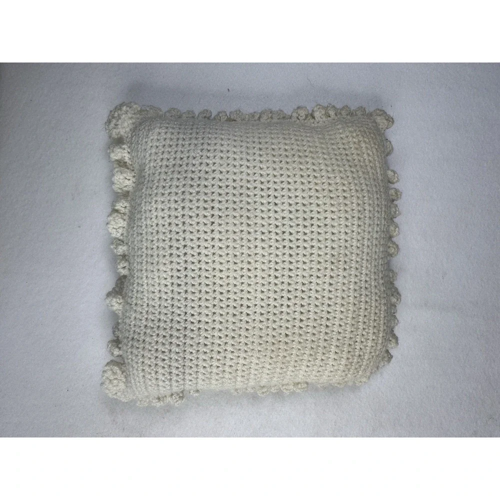 Vintage‎ Crochet Square Pillow Cream Purple Green Decorative Cottage Granny